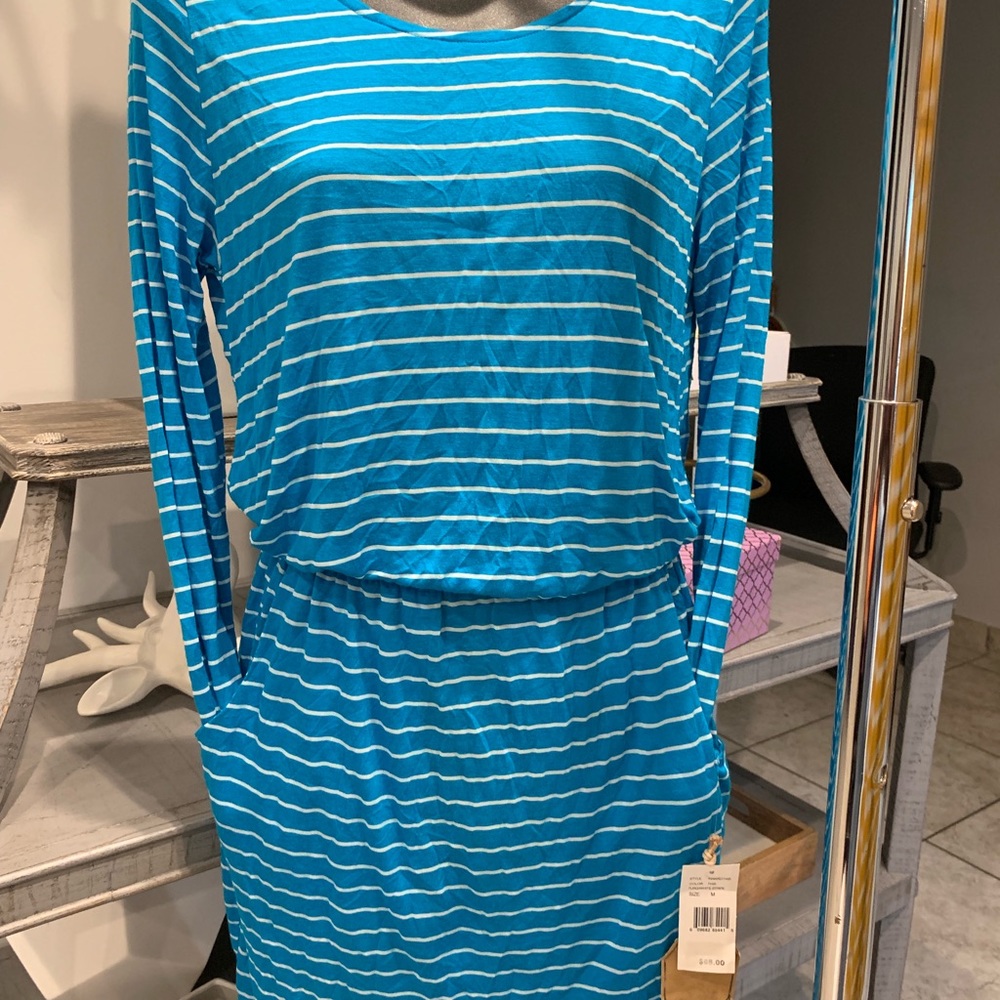 Blue Striped dress cut out back